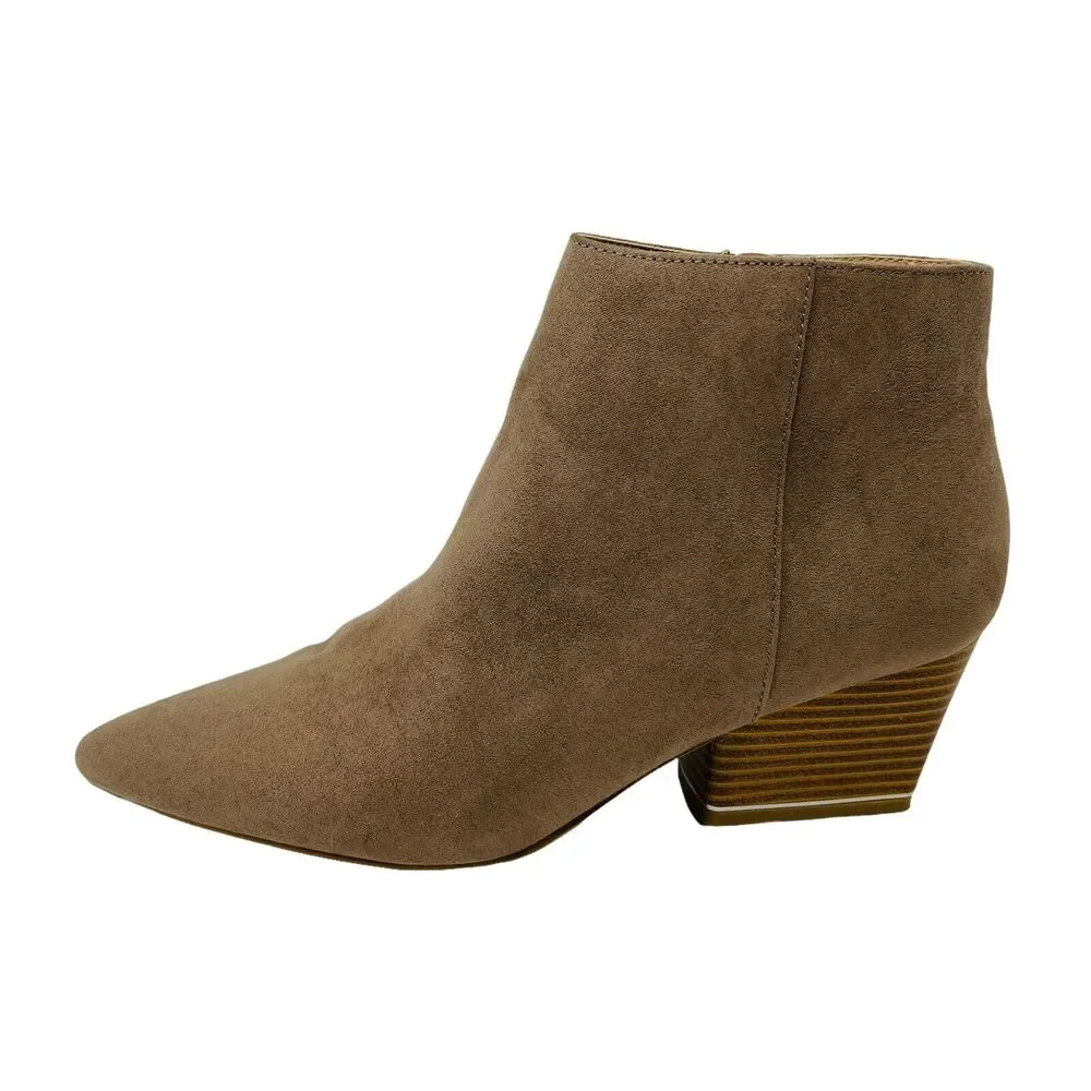 Alfani Womans Sz 9M‎ Armena Pointed Toe Ankle Booties Brown Vegan Suede